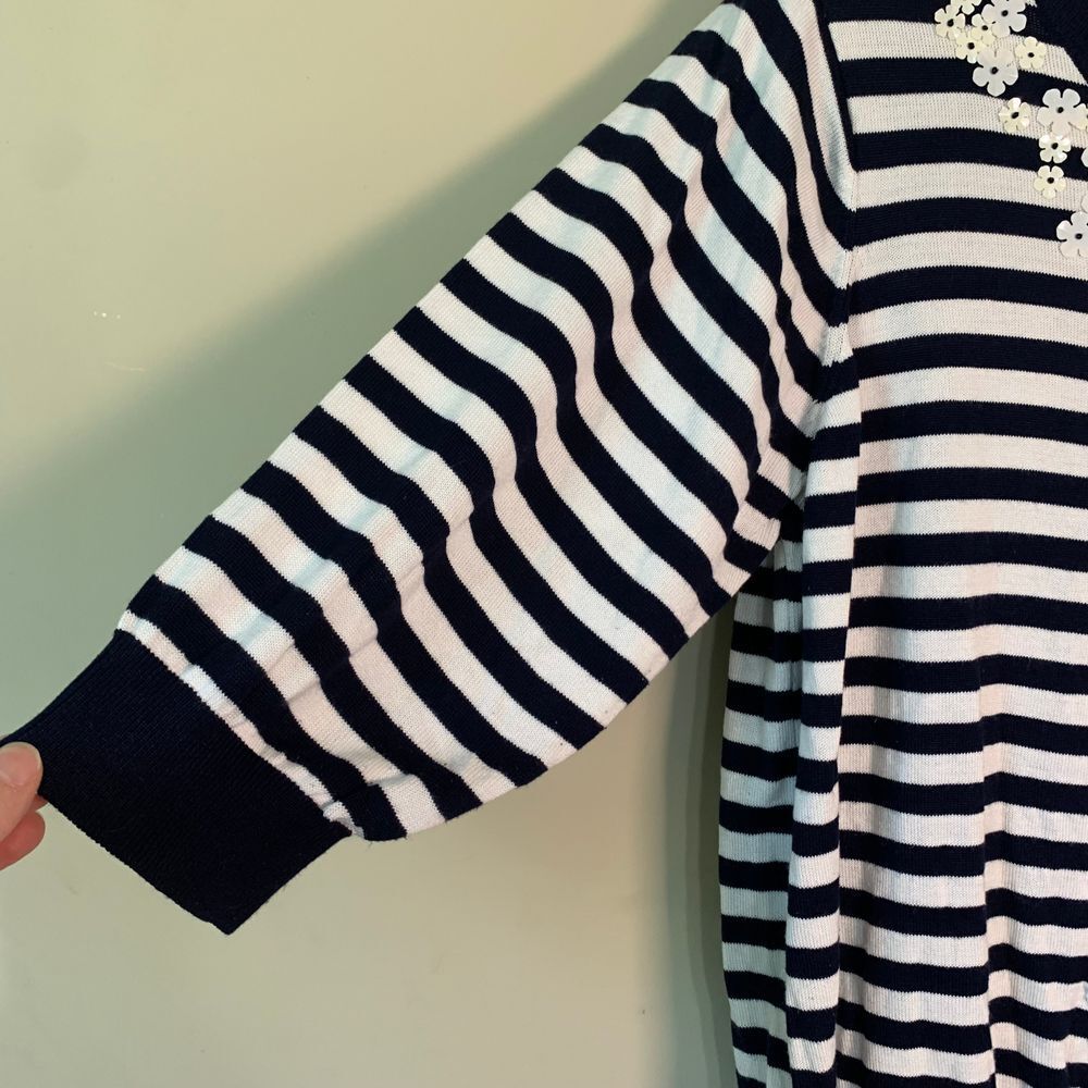 C.D. Daniels Navy/White Stripe Sweater Size 2X Floral Sequin Lightweight Spring - Picture 7 of 10